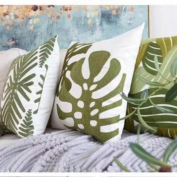 Green Goddess Set of 3 Embroidered Pillow Covers