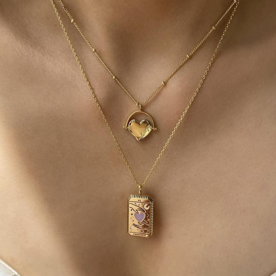 Lovers Tarot Card Gold Necklace
