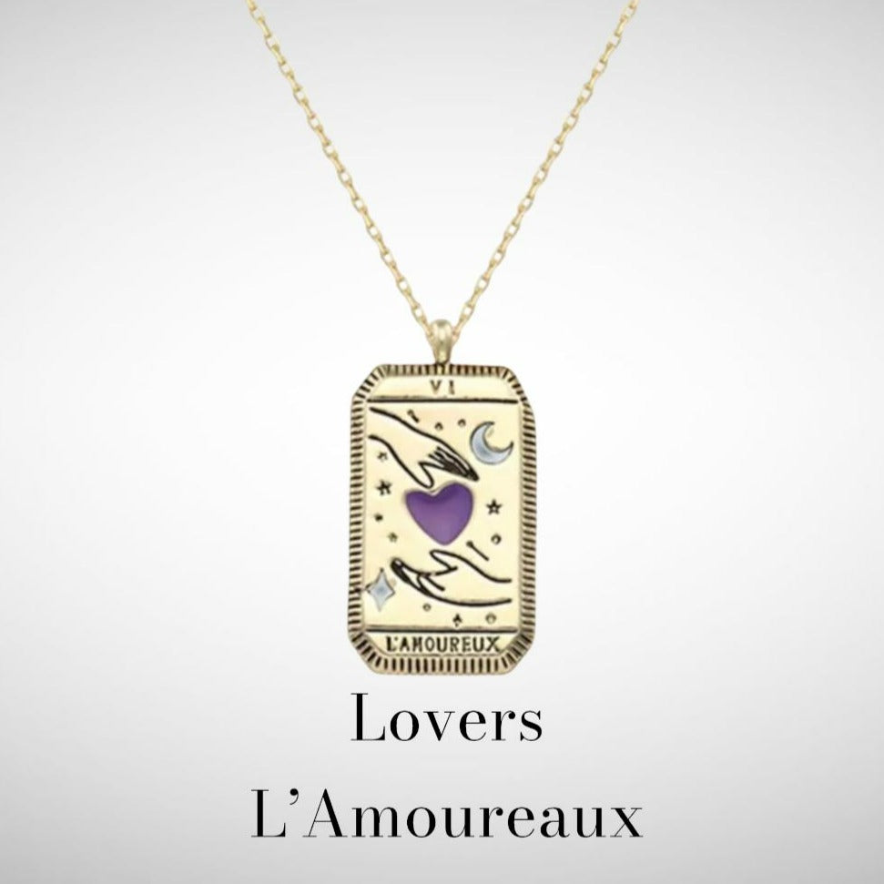 Lovers Tarot Card Gold Necklace