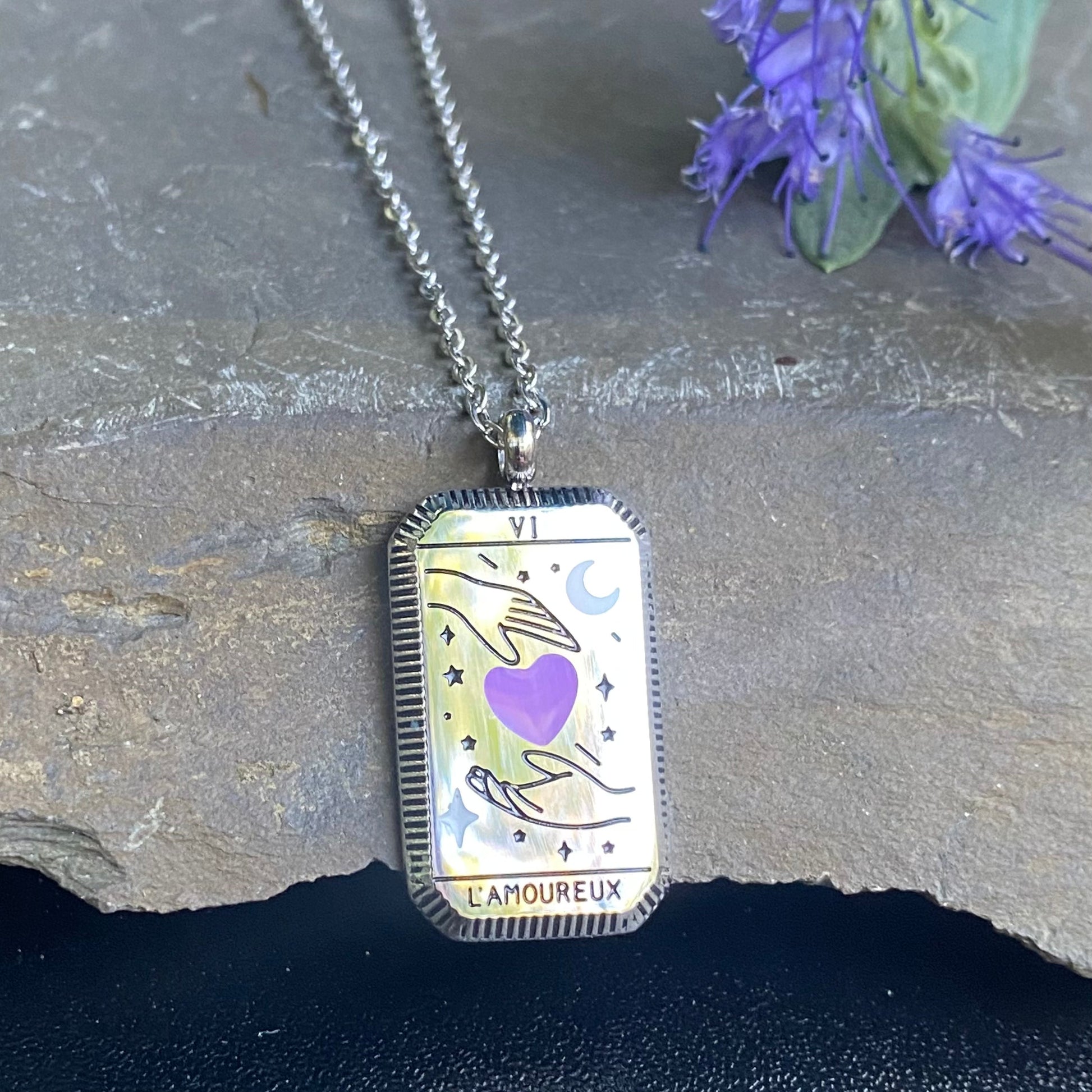 Lovers Tarot Card Silver Necklace