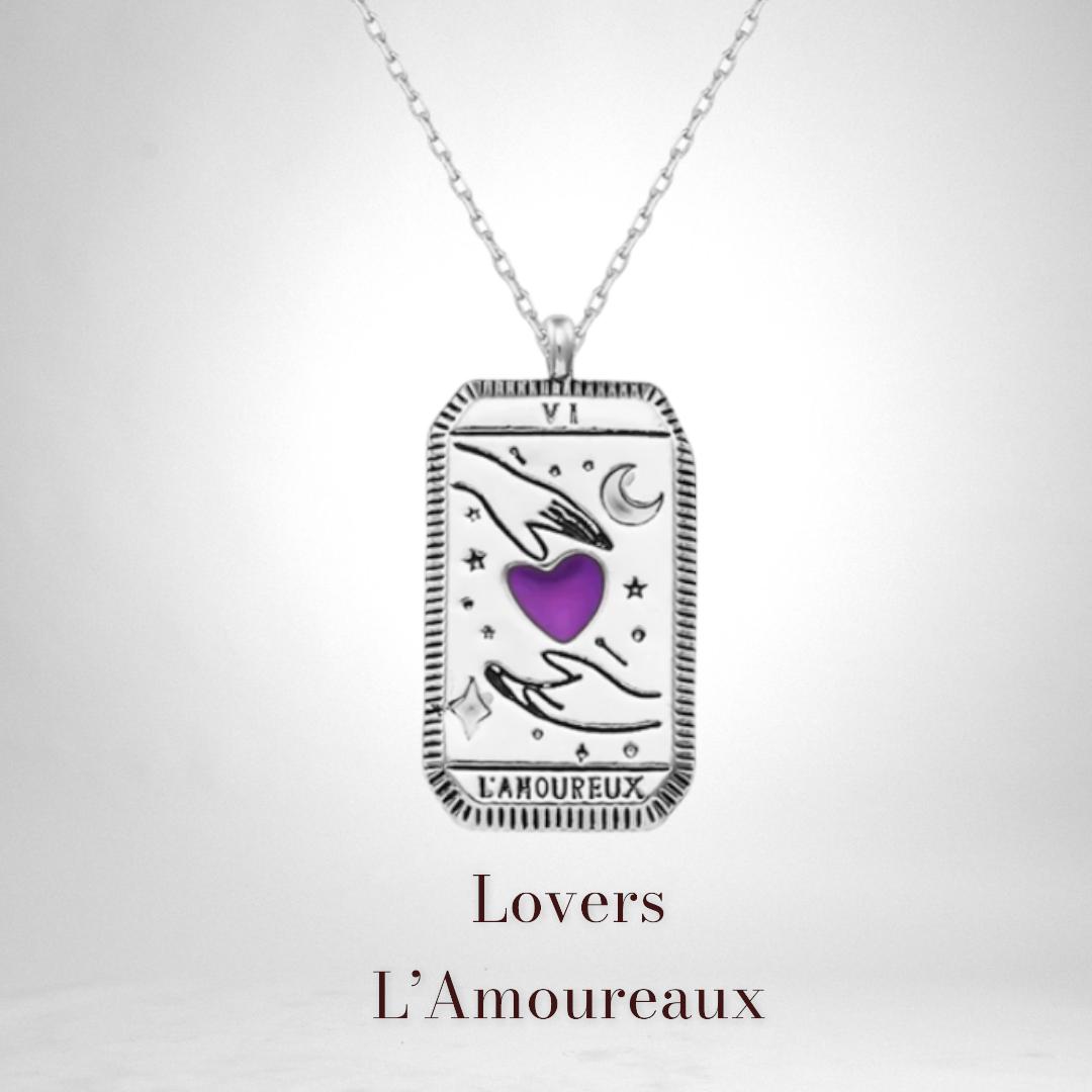 Lovers Tarot Card Silver Necklace