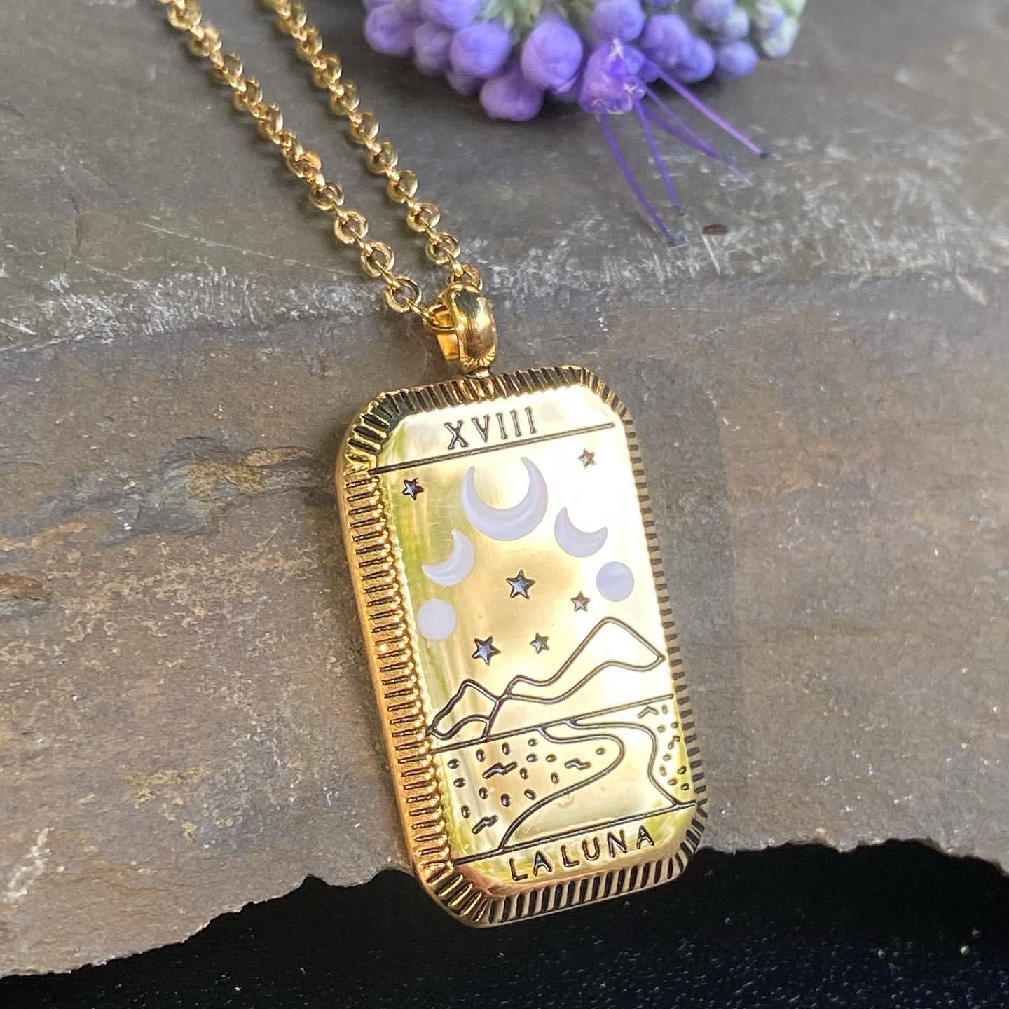 Moon Tarot Card Gold Necklace