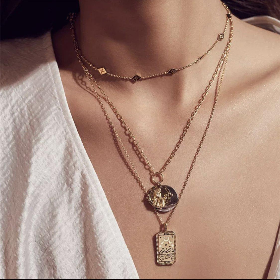 Moon Tarot Card Gold Necklace