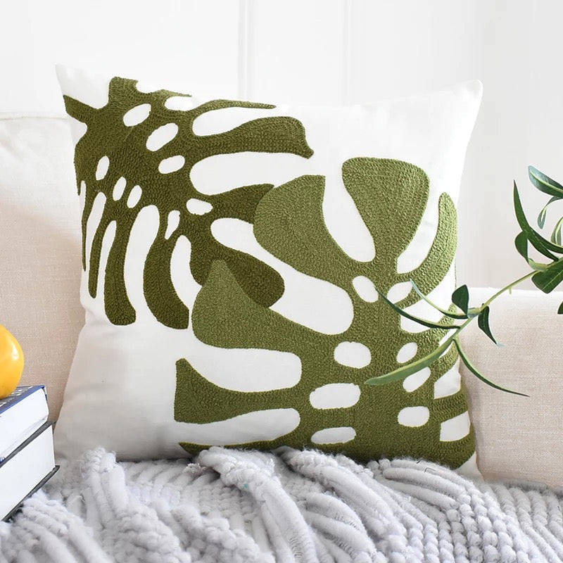 PRE ORDER Two Toned Monstera Embroidered Pillow Cover