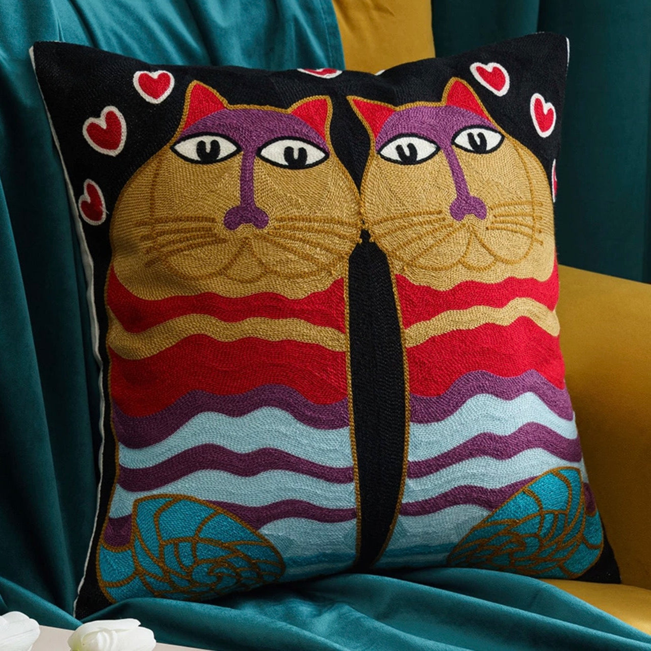 So In Love | Embroidered Throw Pillow Cover | Cat Lovers Collection