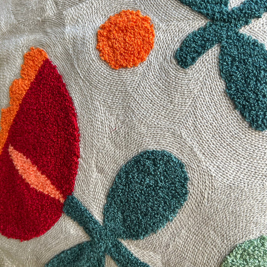 Spring Flowers Embroidered Pillow Cover