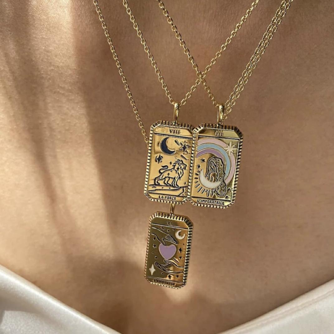 Strength Tarot Card Gold Necklace