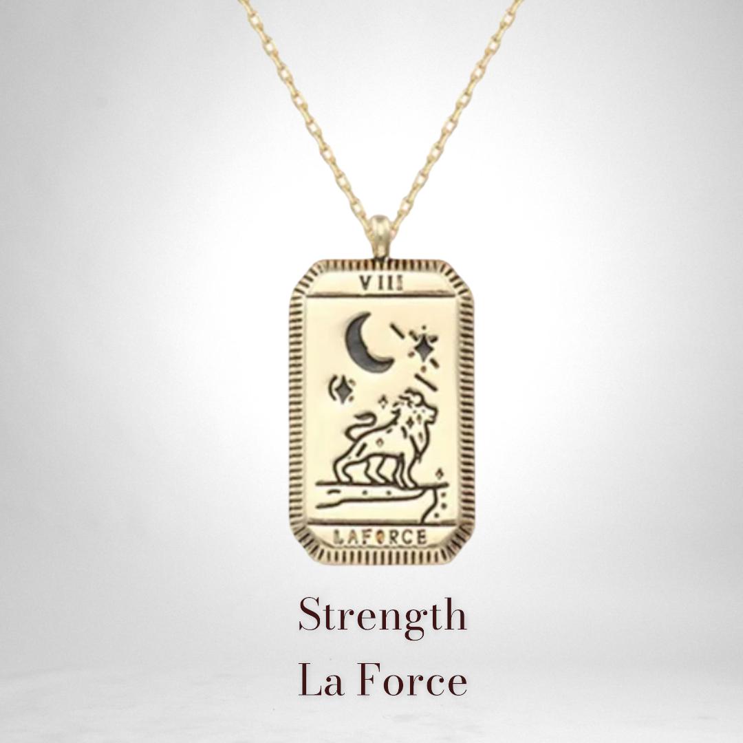 Strength Tarot Card Gold Necklace