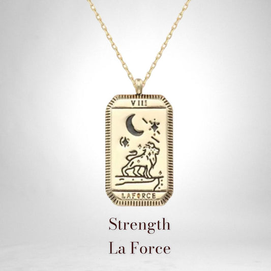 Strength Tarot Card Gold Necklace