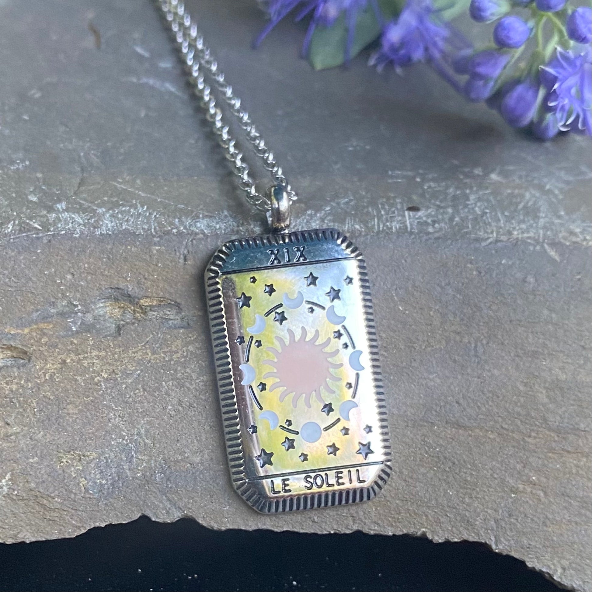 Sun Tarot Card Silver Necklace