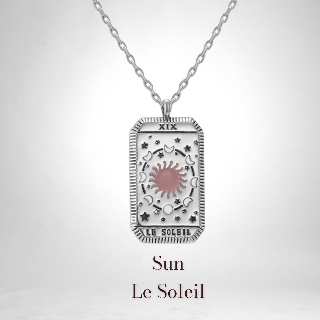 Sun Tarot Card Silver Necklace