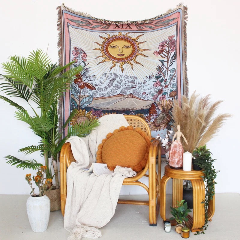 Sun Tarot Card Woven Throw Blanket