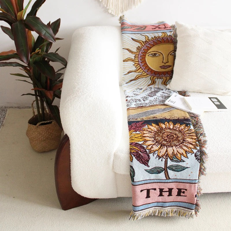Sun Tarot Card Woven Throw Blanket