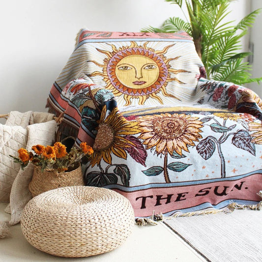 Sun Tarot Card Woven Throw Blanket