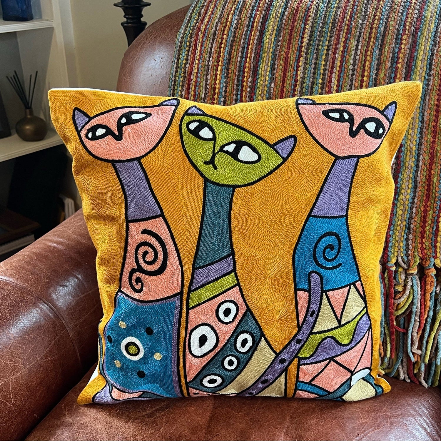 Three Kitties | Embroidered Pillow Cover