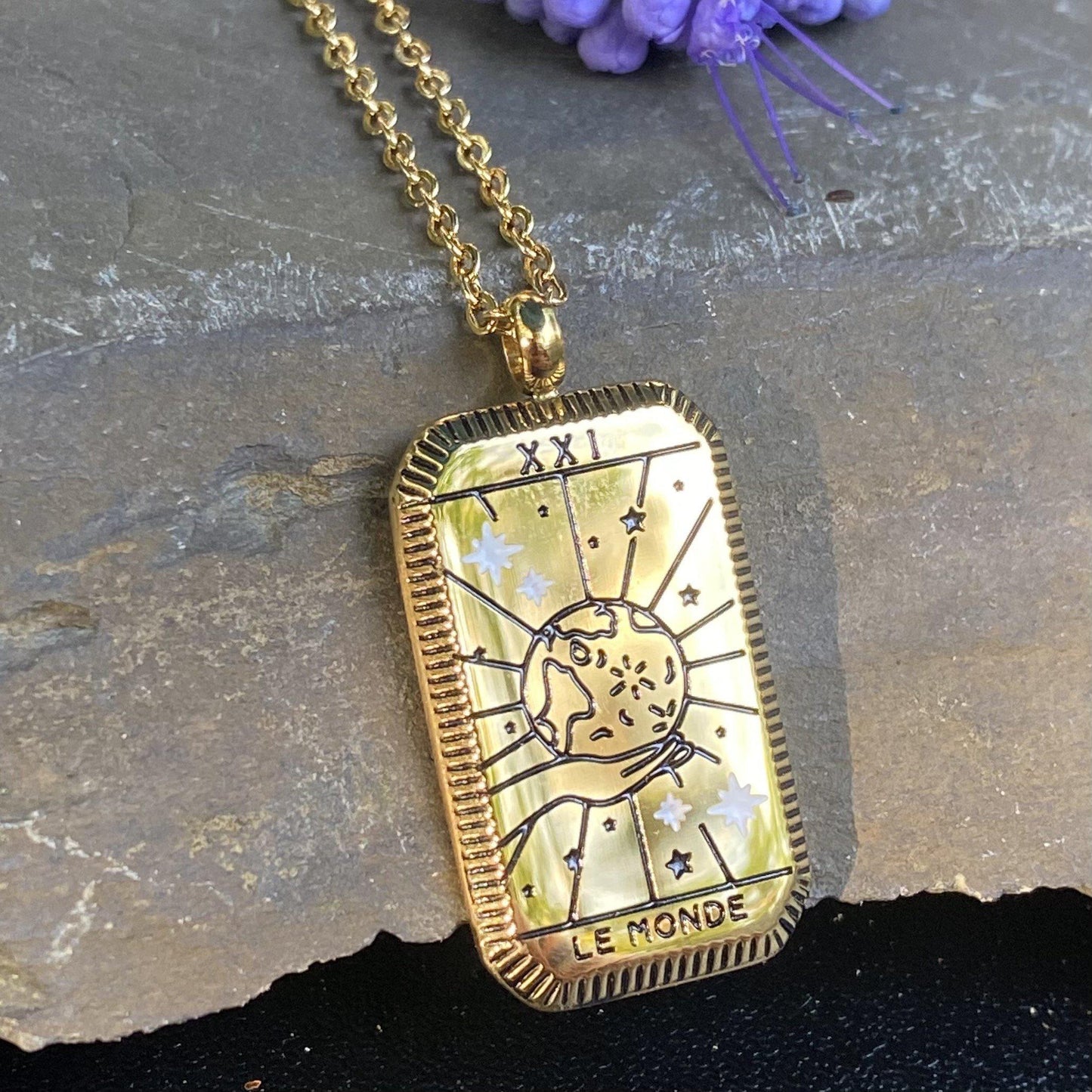 World Tarot Card Gold Necklace