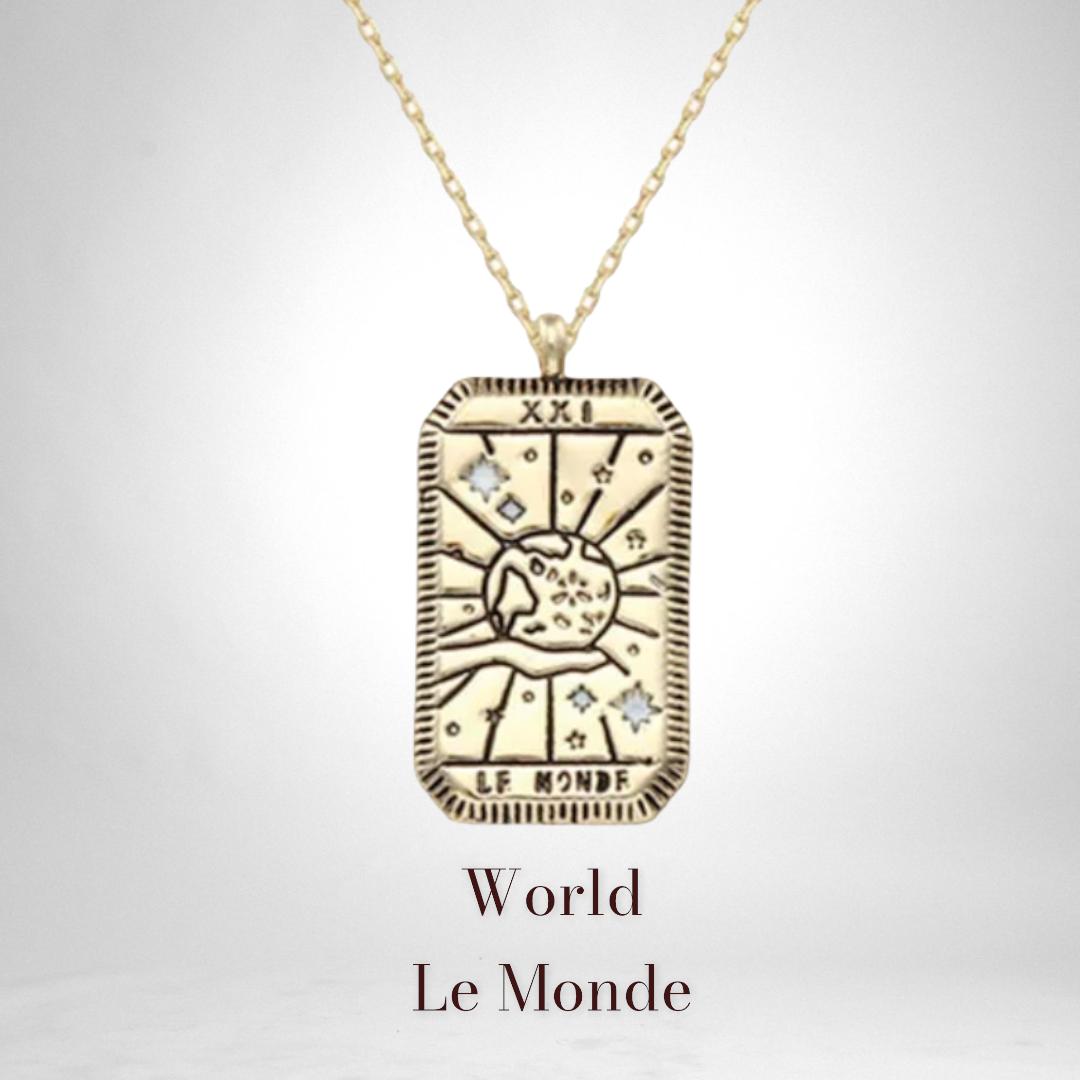 World Tarot Card Gold Necklace