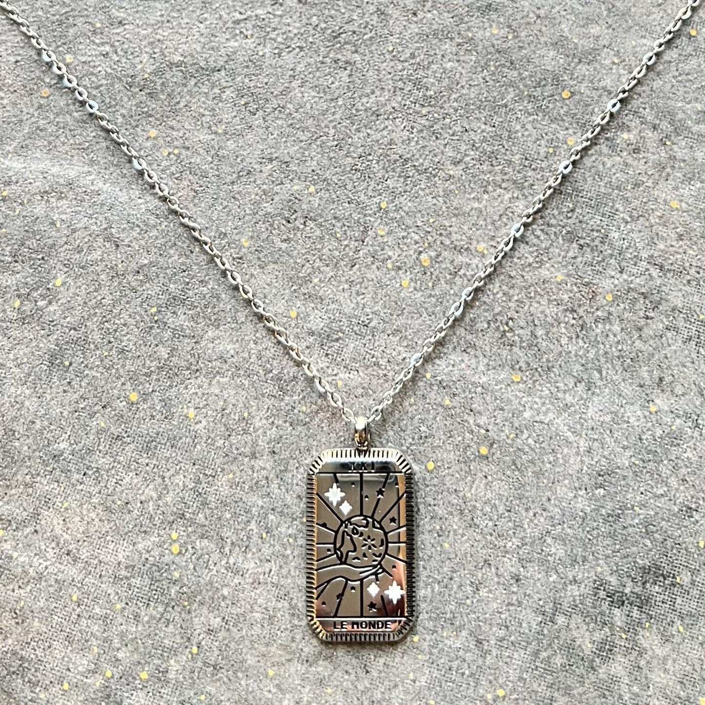 World Tarot Card Silver Necklace