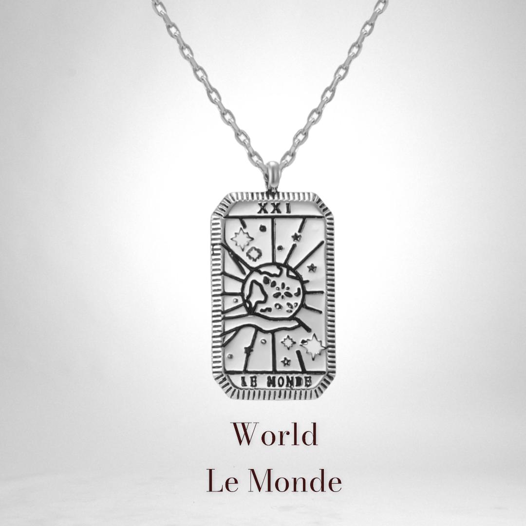 World Tarot Card Silver Necklace