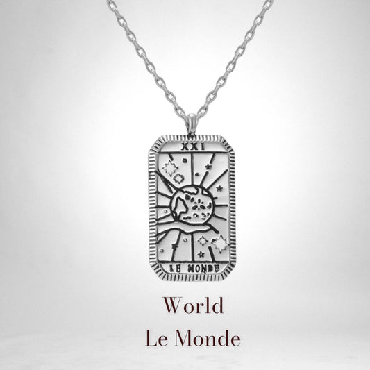 World Tarot Card Silver Necklace